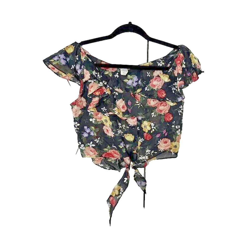 Vintage Fredrick’s of Hollywood Floral Crop Tie Top Sheer Black‎ Size Small USA